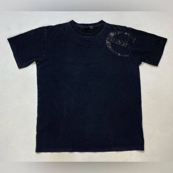 Just Cavalli Logo Rhinestones T-shirt Women Medium Black Short Sleeve - Picture 1 of 6